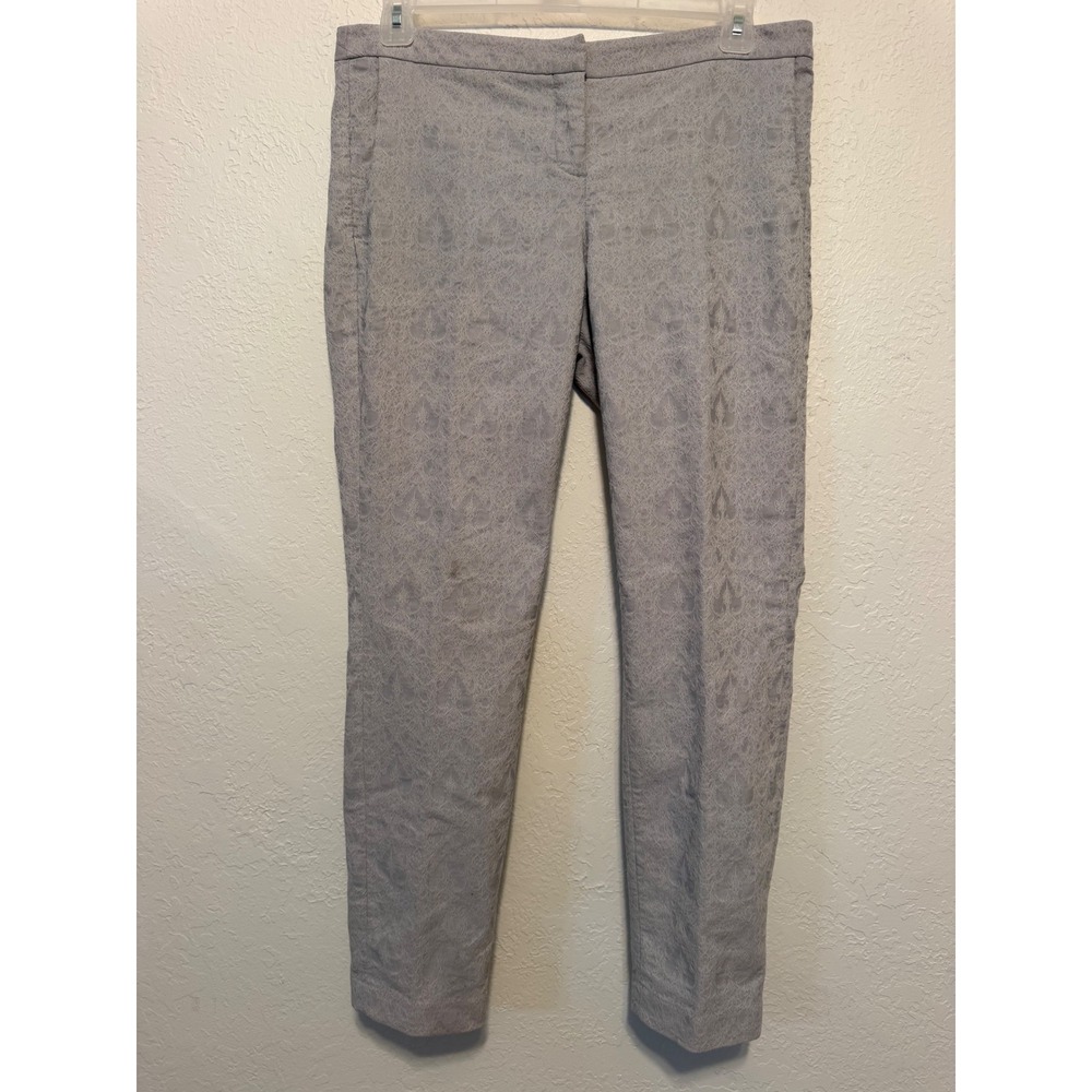 Saint Tropez West Grey Damask Jacquard Slim Leg Trousers Pants Womens Size 10